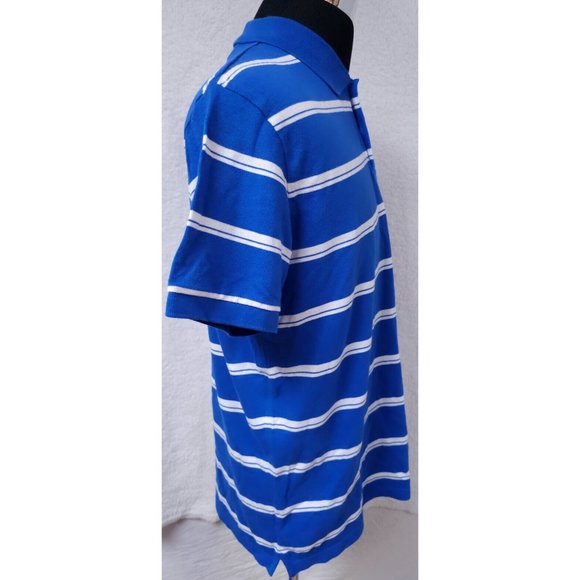 Chaps Large Blue White Stripe Short Sleeve Golf 2 Button Pullover Polo Shirt - Picture 7 of 11
